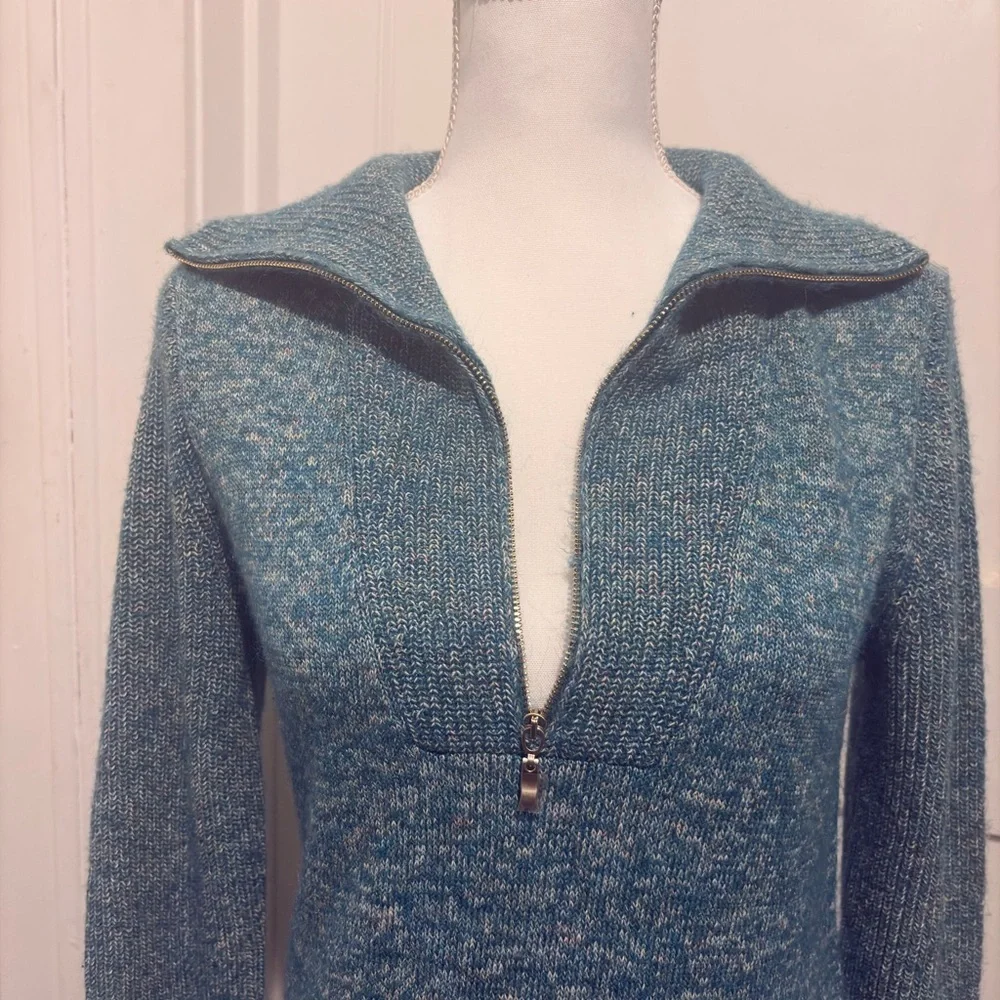Talbots Zip-Front Sweater Dress | Small | Teal‎ Blue Knit Collared midi